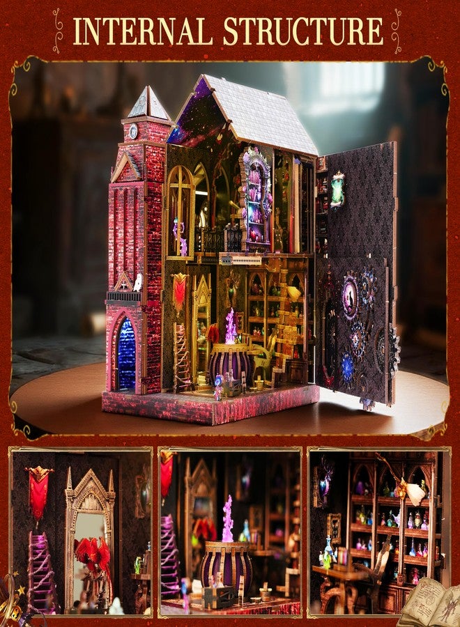 GATTLELIC Book Nook Kit, DIY Miniature House Dollhouse Crafts Kit for Adults and Teens, Magic Castle 3D Wooden Puzzle Booknook Build Bookshelf Decor, Gifts for Family and Friends（Arcane Sprire） - Image 2